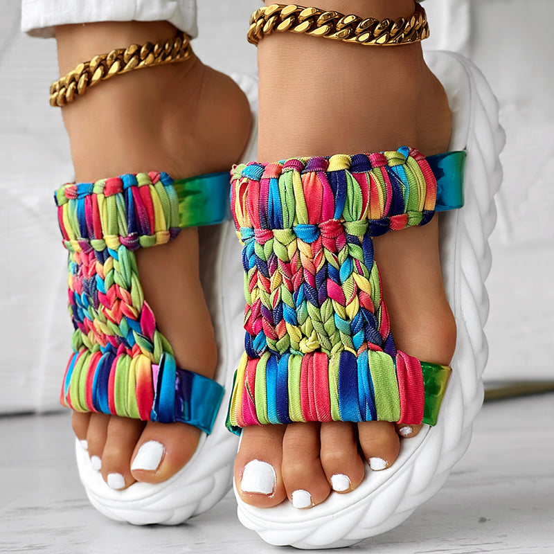 Women Trouser SetSummer Braided Knit Hollow Open Toe Slipper Sandals - Anklet Not Included