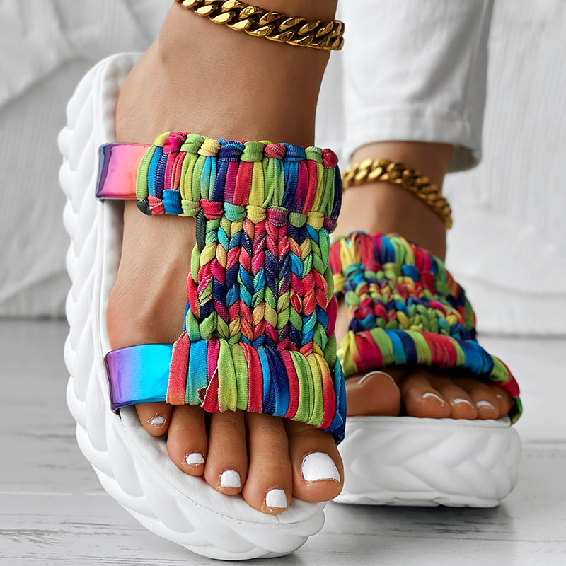 Women Trouser SetSummer Braided Knit Hollow Open Toe Slipper Sandals - Anklet Not Included